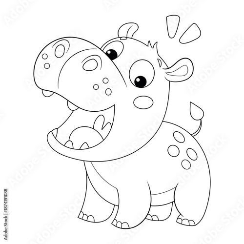 Cute hippo coloring page black and white vector