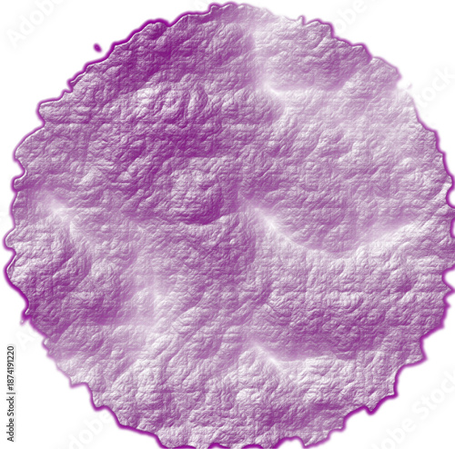 Deep Mauve Crinkled Plastic Texture Design, Round Wrinkled Foil Material Graphic Element Isolated on White