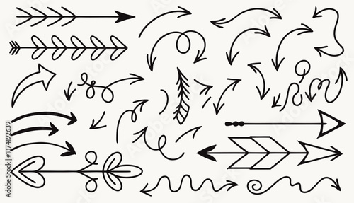 Hand-drawn arrow icons with decorative elements and different styles