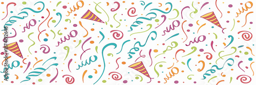 Colorful Confetti and Streamers Party Background with Party Poppers