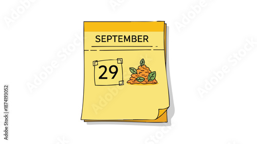 Whimsical September 29 calendar page showcasing the charm of early autumn with a delightful pile of freshly fallen leaves. A doodle style graphic