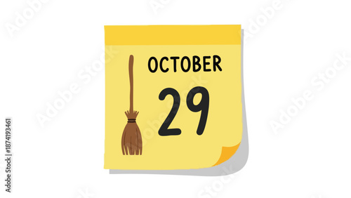 Whimsical October 29th calendar illustration featuring a charming witch's broom a delightful seasonal reminder for festive autumn celebrations and