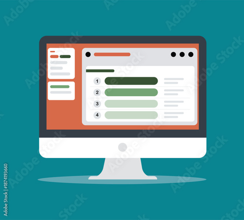 Modern Task Management Dashboard Interface on Desktop Computer Vector Illustration