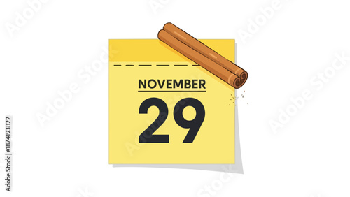Autumnal Calendar Illustration Featuring November 29 with Aromatic Cinnamon Sticks for Seasonal Warmth
