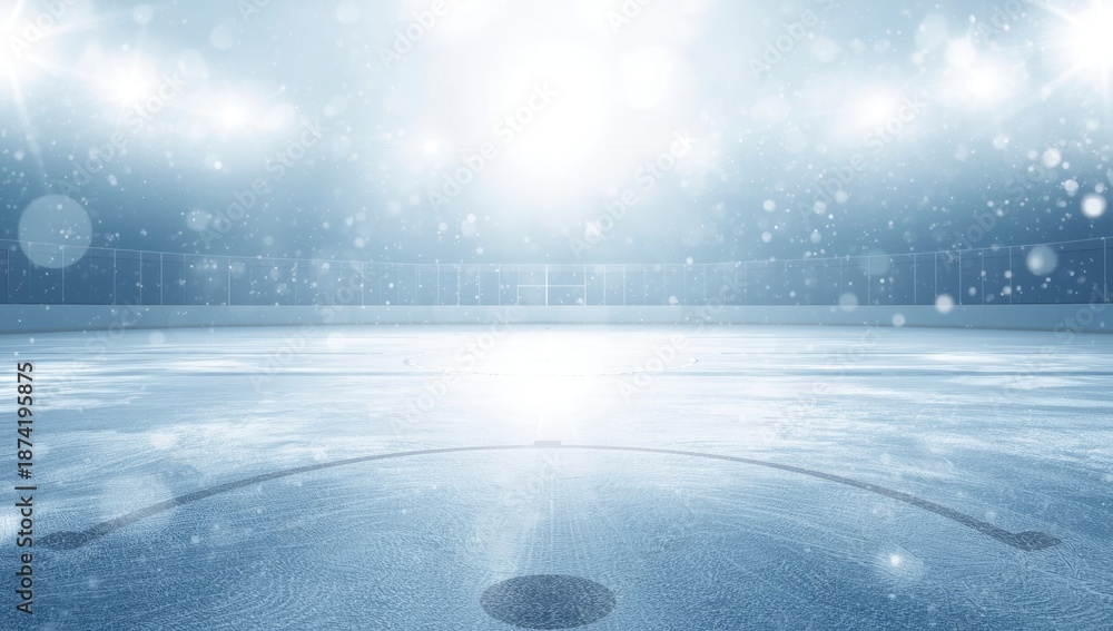 Fototapeta premium Indoor ice rink with stadium seating, winter sports arena for ice hockey matches