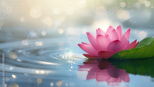 Pink lotus bloom isolated on water, highlighting water-based natural art, Earth Day
