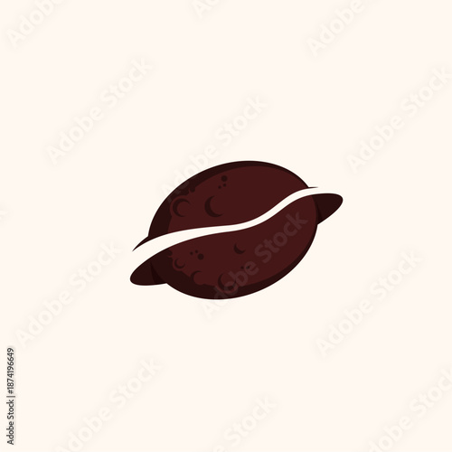 Modern coffee bean planet logo, cosmic caffeine bean with Saturn ring icon for cafe and roastery