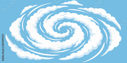 A swirling vortex of white clouds against a clear blue sky