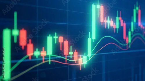 Financial chart with uptrend and downtrend, showing stock market data analysis.