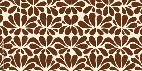 Aerial view of a floral pattern featuring brown flowers on a cream background