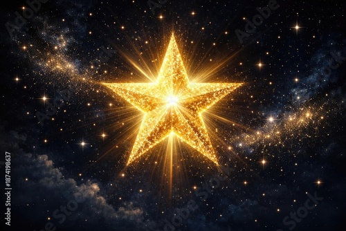 Wallpaper Mural Glittering gold star shining against a night backdrop Torontodigital.ca