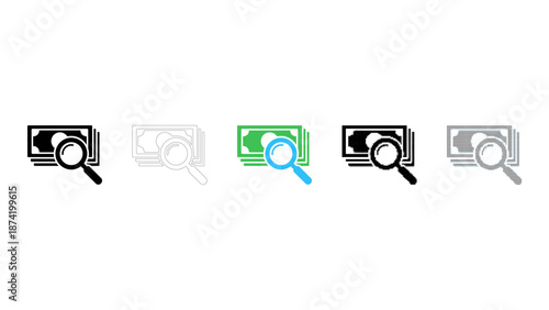 Cash search icon bundle for finance analysis money lookup and audit