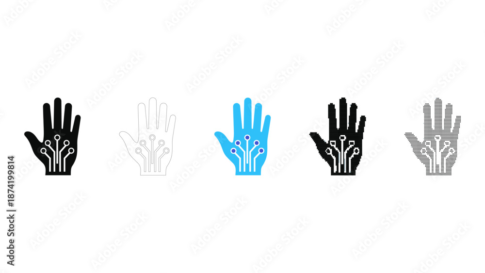 Obraz premium Hand AI icon bundle for artificial intelligence technology and automation