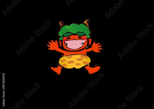 節分用笑ってる可愛い赤鬼のアニメーション動画素材