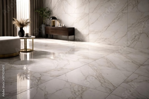 Decorative white marble tiles with light grey veins for stylish flooring and walls
