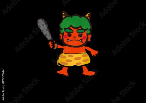  節分用金棒を持っている愛い赤鬼のアニメーション動画素材

