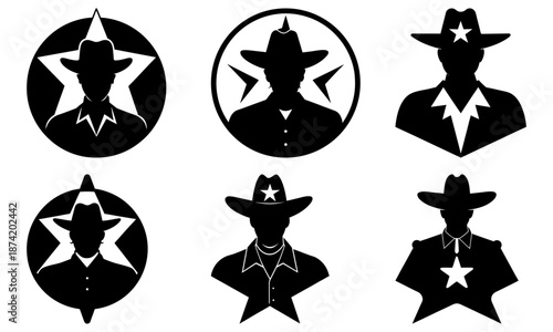 Black and white cowboy silhouette with star shapes on transparent background