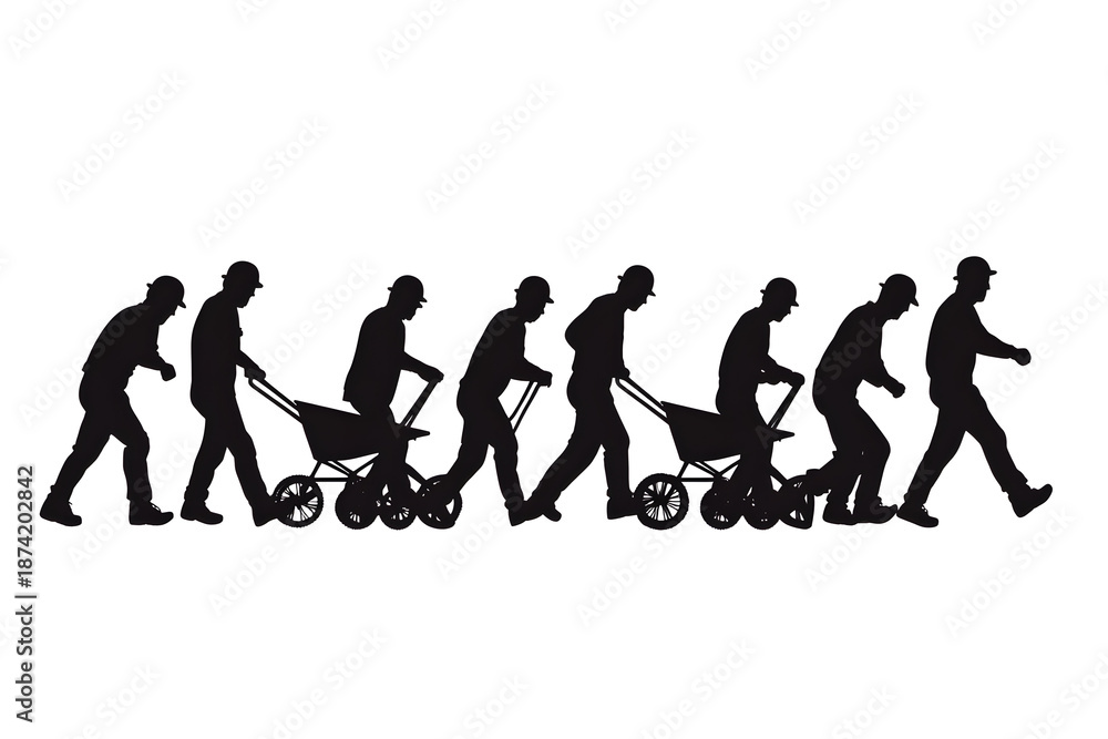 Obraz premium Evolution of Labor: An imaginative silhouette sequence charts the gradual evolution of manual labor, showcasing the progressive stages of an individual's efforts.