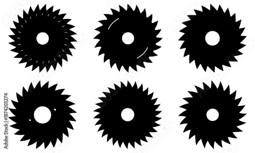 Five Black Spiked Circular with Central Holes on White Background