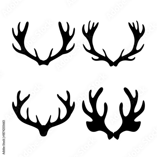 Diverse set of black silhouette deer antlers for graphic design and nature-inspired crafts