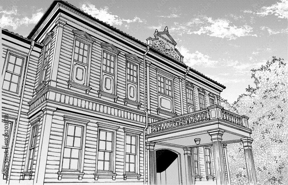Obraz premium 漫画風ペン画イラスト 明治大正_外観