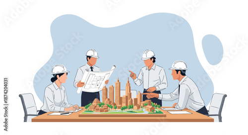 Architects Collaborating on Urban Building Models.