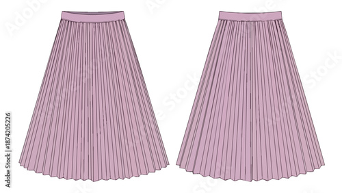 Elegant Pleated Skirt Design Template Front and Back View Illustration