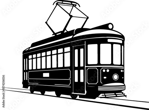 Classic city streetcar silhouette vector illustration