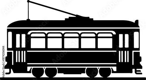 Classic city streetcar silhouette vector illustration