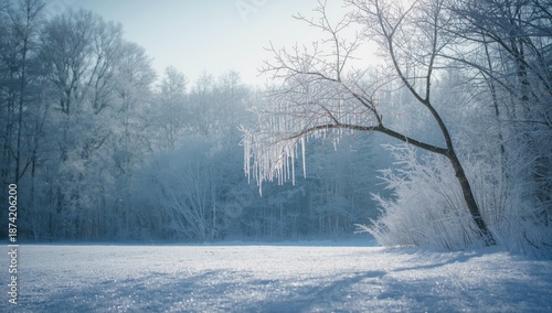 Winter landscape featuring a tranquil forest scene, highlighting seasonal transition and forest ecology