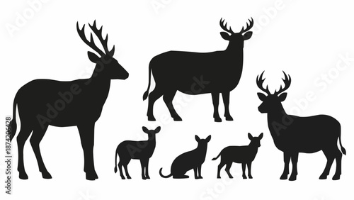 Collection of Deer Silhouettes in Various Poses.