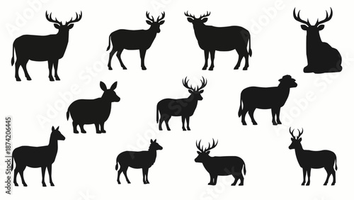 Collection of Deer Silhouettes in Various Poses.