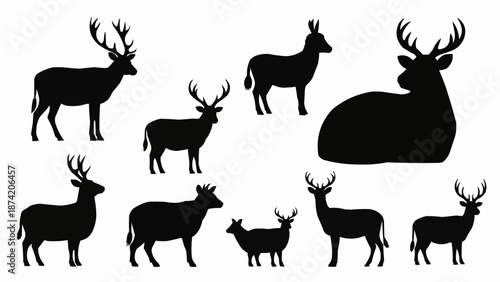 Collection of Deer Silhouettes in Various Poses.