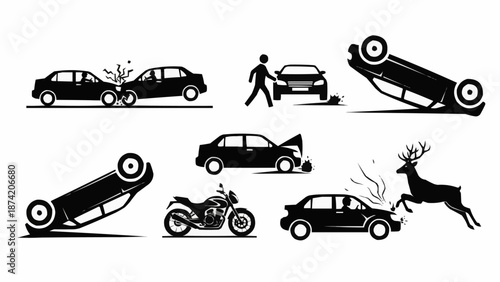 Collection of car accident and traffic incident icons.