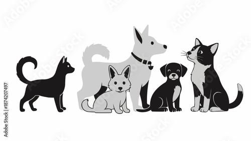 Collection of cartoon dogs and cats in various poses.