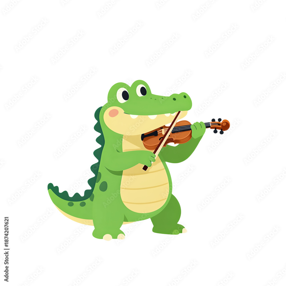 Fototapeta premium Cute Green Alligator Playing a Violin