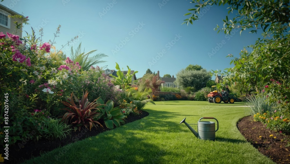 Fototapeta premium Community garden with native plants, serving as a natural backdrop for spring floral arrangements and landscape planning