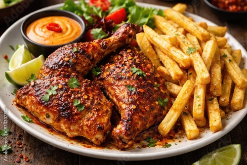 Flavored Peri Peri Chicken accompanied by salted golden fries