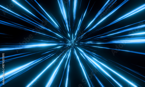 Abstract star field, hyperspeed tunnel in blue, light beam, loop. Glowing light trails, futuristic, lines, illuminated, design, time travel, science fiction, flying through space.