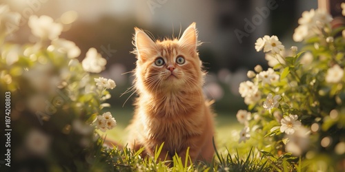 Orange cat seated quietly, ...