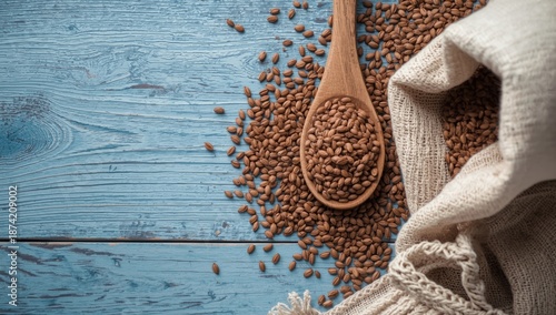 Flax seeds resting in a woo...