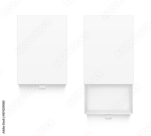 Slider open drawer box with rope pull mockup. Vector illustration isolated on white background. Can be use for gift box, luxury, cosmetics, and other goods. EPS10.