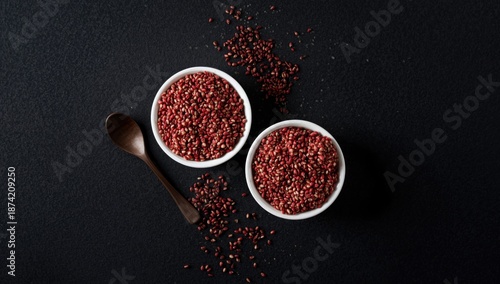 Quinoa seeds in white bowls...