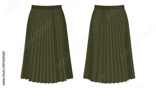 Chic pleated midi skirts in olive green, showcasing a sophisticated fashion silhouette for versatile styling options