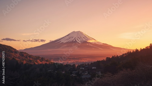 Snow-capped Mount Fuji domi...