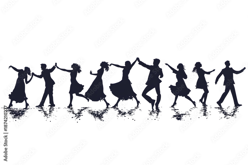 Obraz premium Dancing Silhouette: A silhouette of dancers engaged in a joyous celebration. capturing elegance and rhythmic movement and joy.