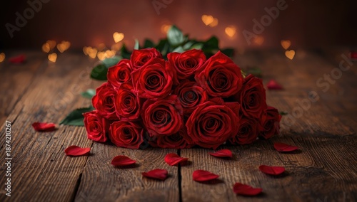 Wooden surface with roses f...