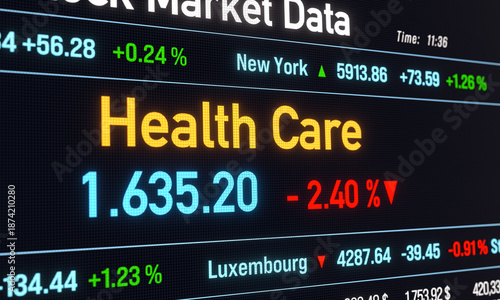 Foto Health Care index moving down, negative percentage change, stock market data