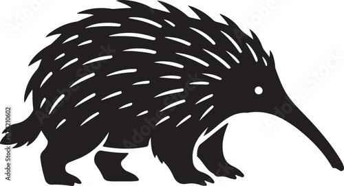 Attenborough’s Long-Beaked Echidna icon in silhouette white background.