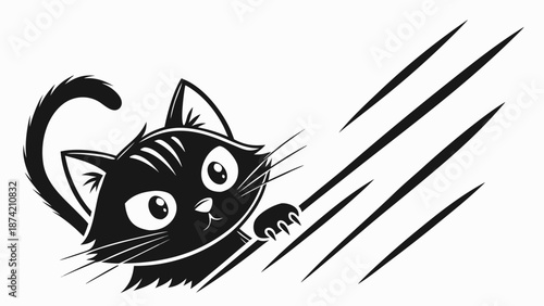 Whimsical black cat cartoon racing with speed lines depicting fast playful movement